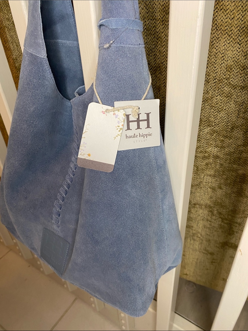 NWT! Haute Hippie Genuine Powder Blue Suede Slouchy Hobo W/ Detachable Small Bag - Picture 5 of 10